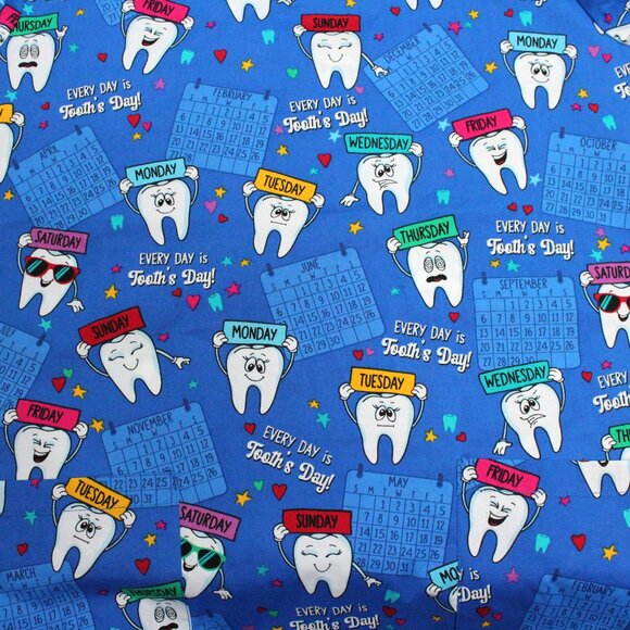 NWT Dickies Dental Theme Short Sleeve V Neck Graphic Scrub Top With Pockets - Picture 11 of 15